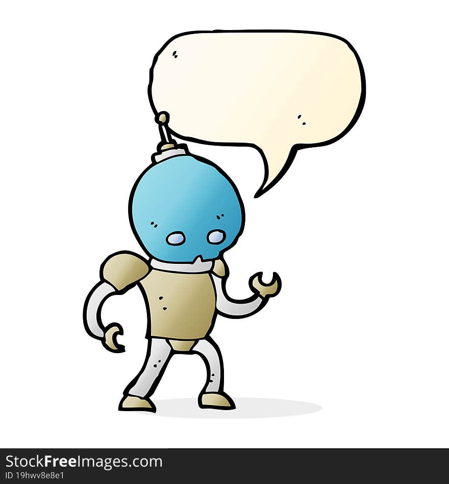 cartoon alien robot with speech bubble