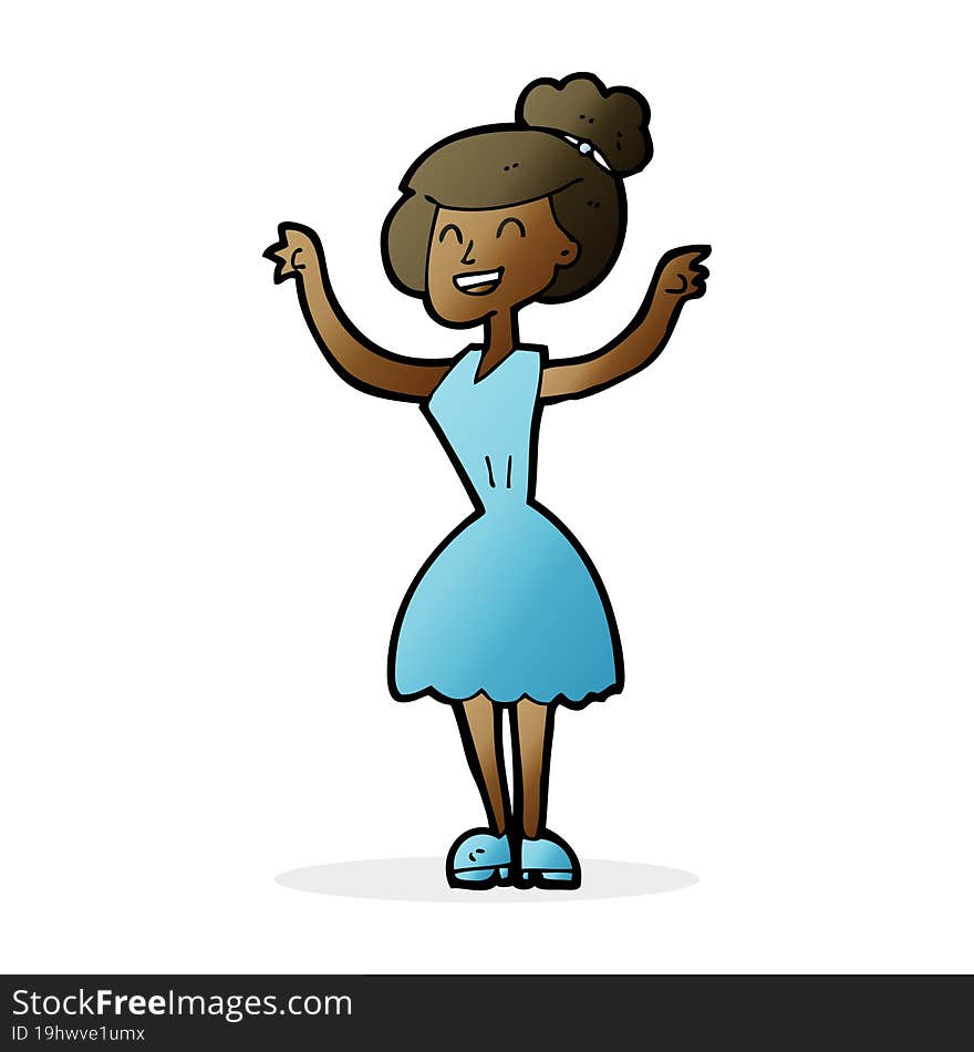 cartoon woman with raised arms