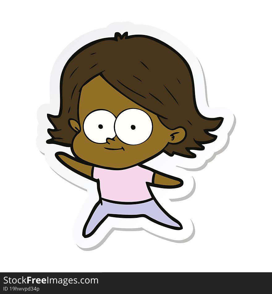 sticker of a happy cartoon girl