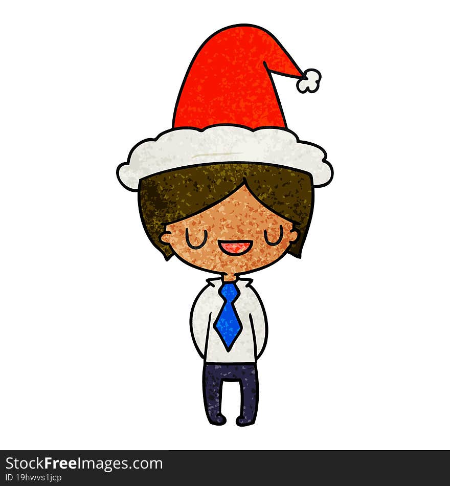 hand drawn christmas textured cartoon of kawaii boy