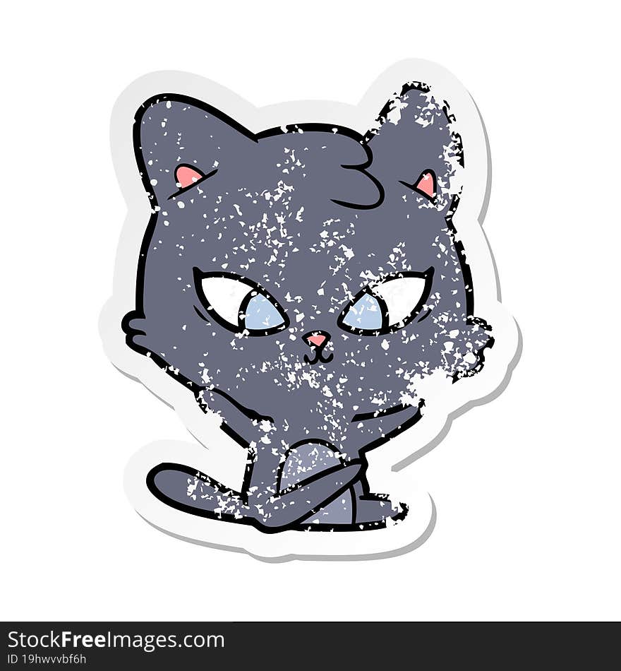 distressed sticker of a cute cartoon cat