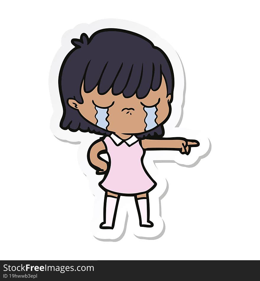 sticker of a cartoon woman crying