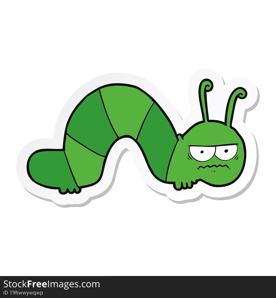 sticker of a cartoon grumpy caterpillar