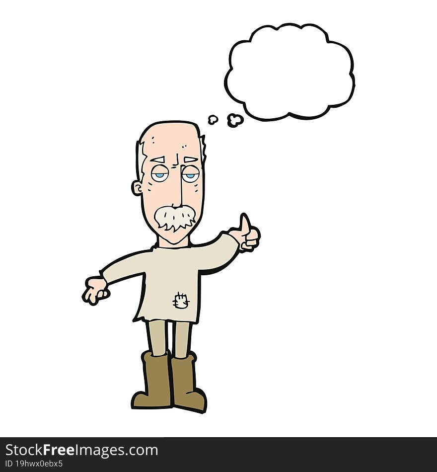 cartoon annoyed old man with thought bubble