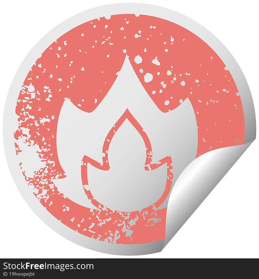 distressed circular peeling sticker symbol fire