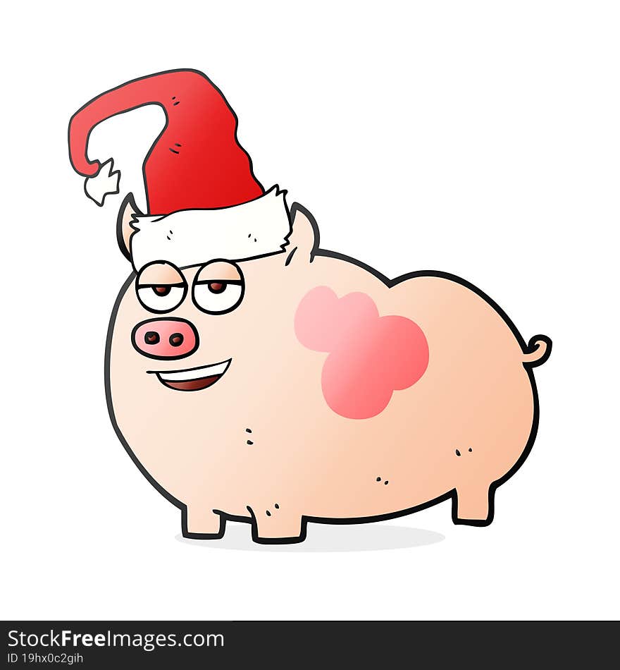 freehand drawn cartoon christmas pig