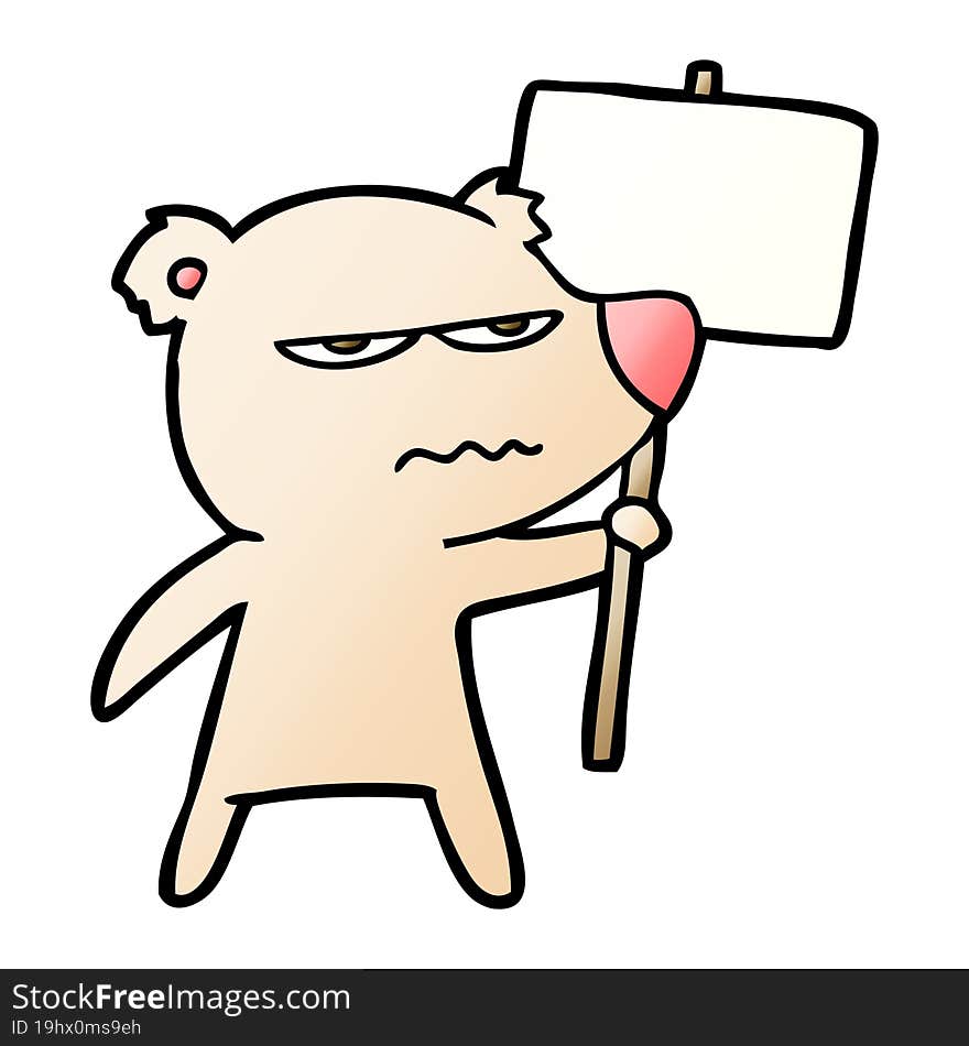 angry bear cartoon holding placard. angry bear cartoon holding placard