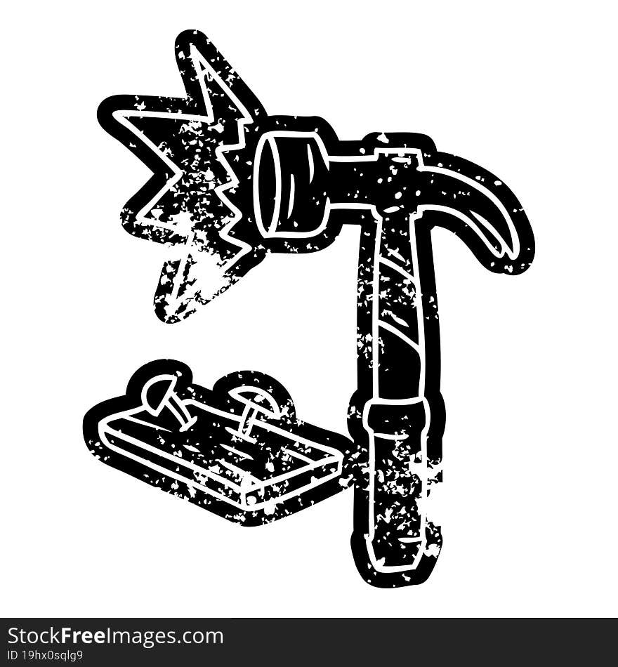 grunge icon drawing of a hammer and nails