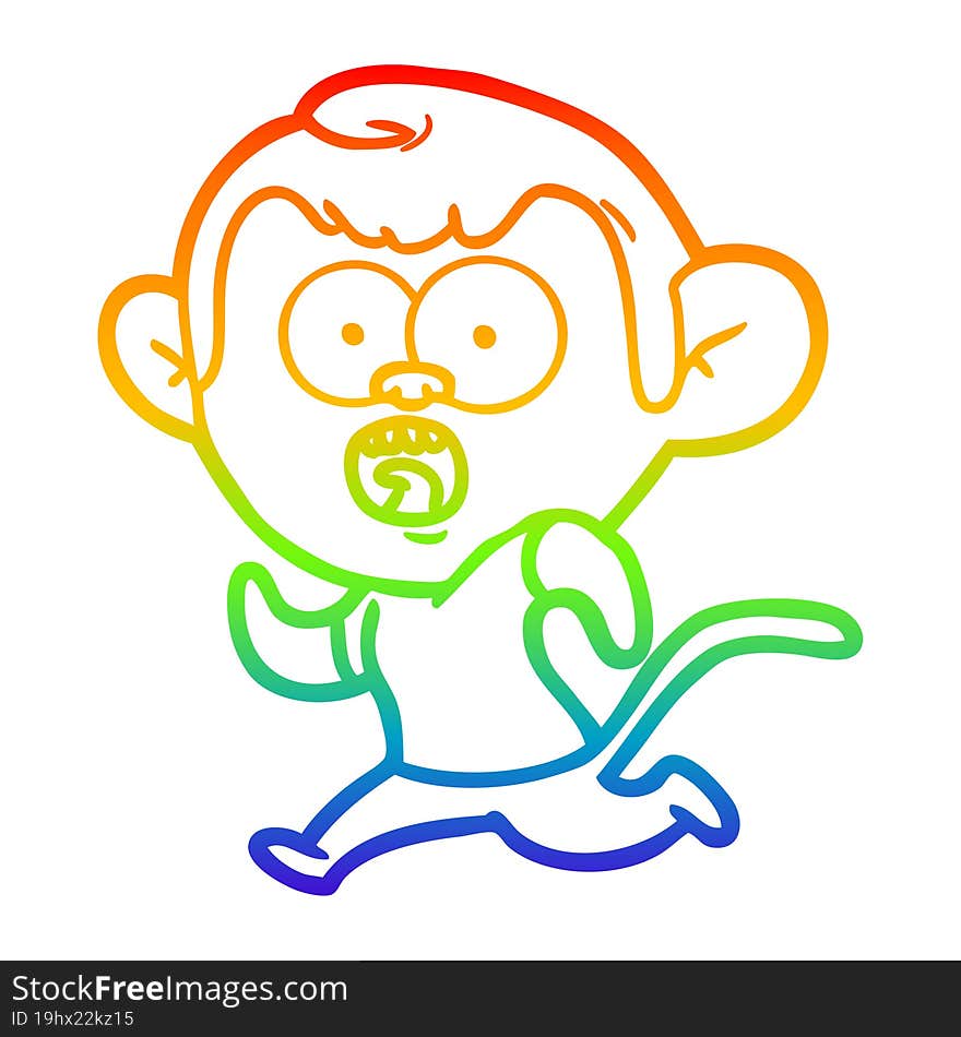 rainbow gradient line drawing cartoon running monkey