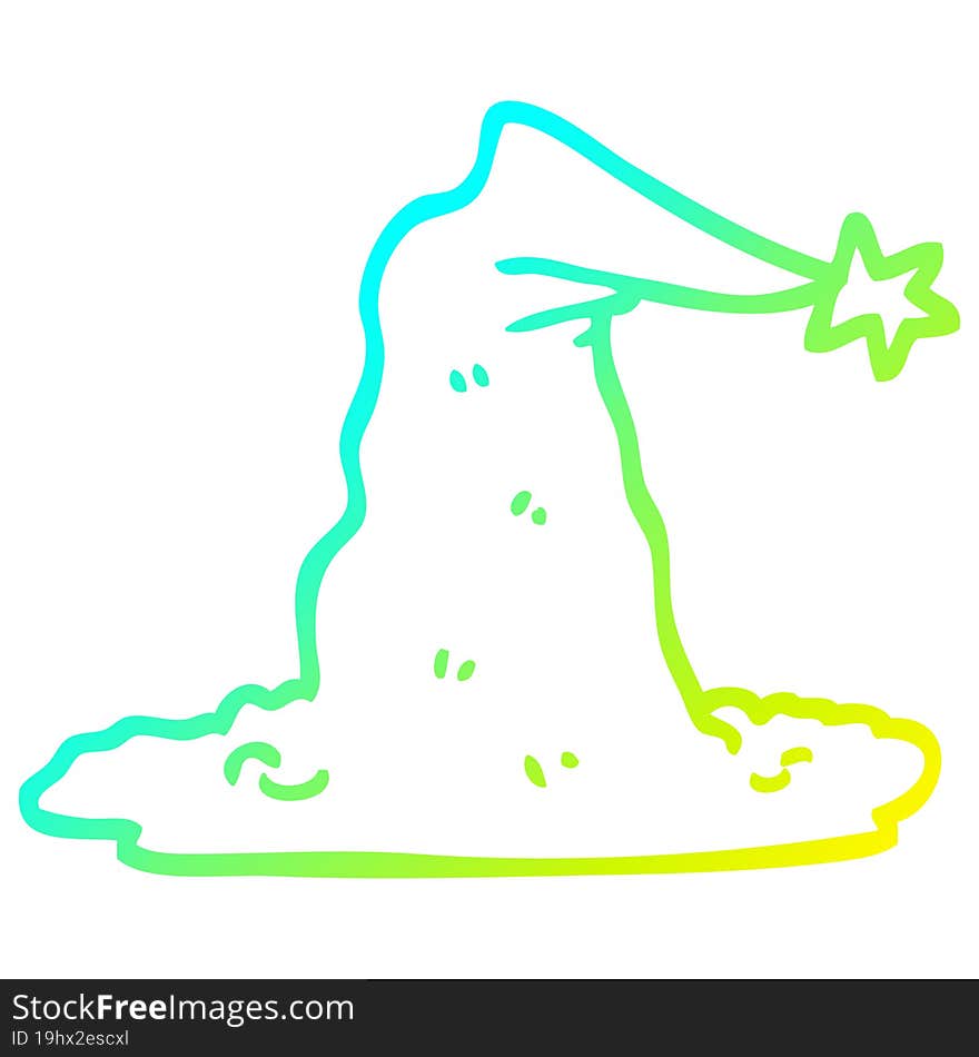 cold gradient line drawing of a cartoon wizard hat