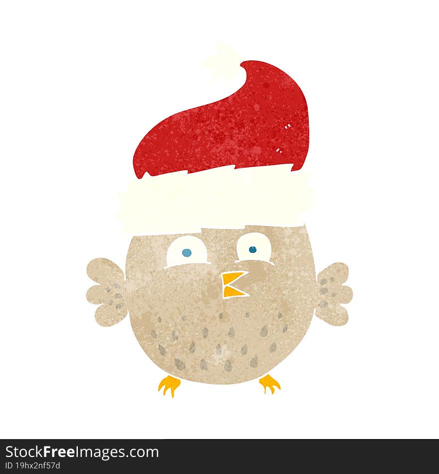 retro cartoon owl wearing christmas hat