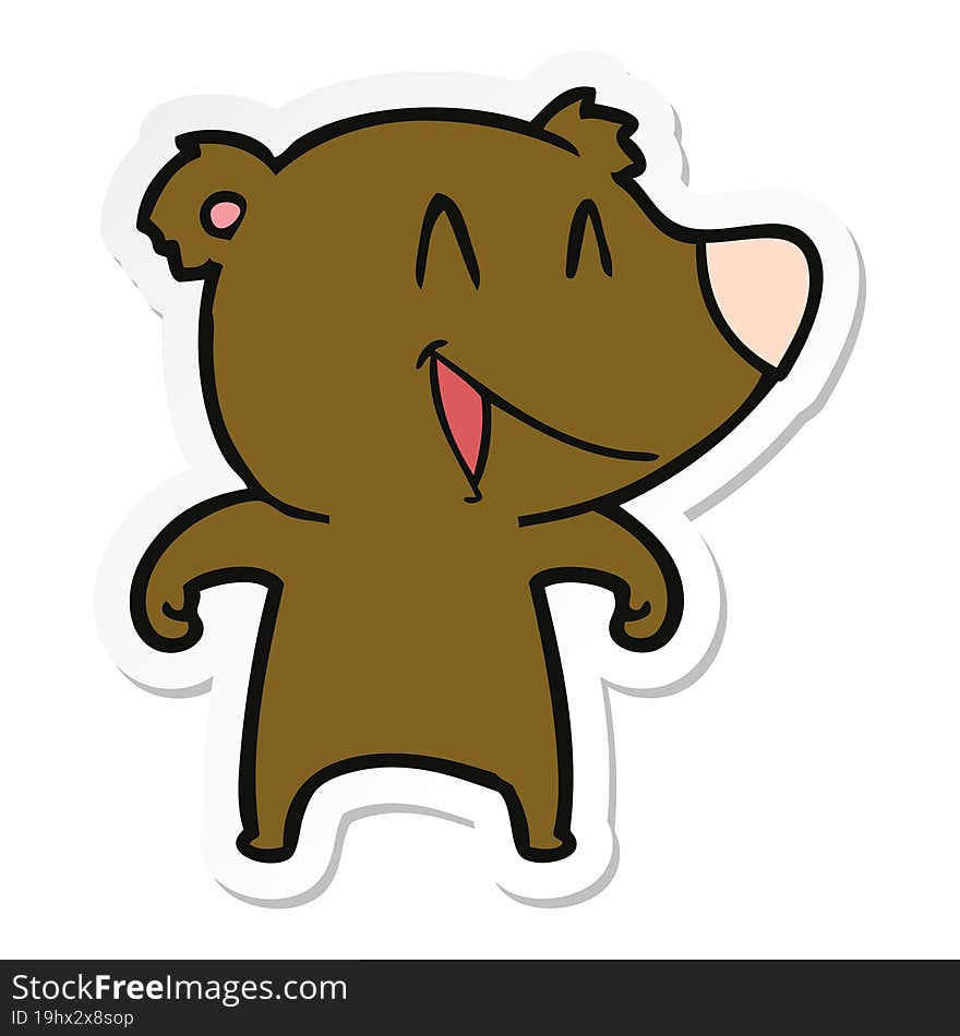 sticker of a laughing bear cartoon