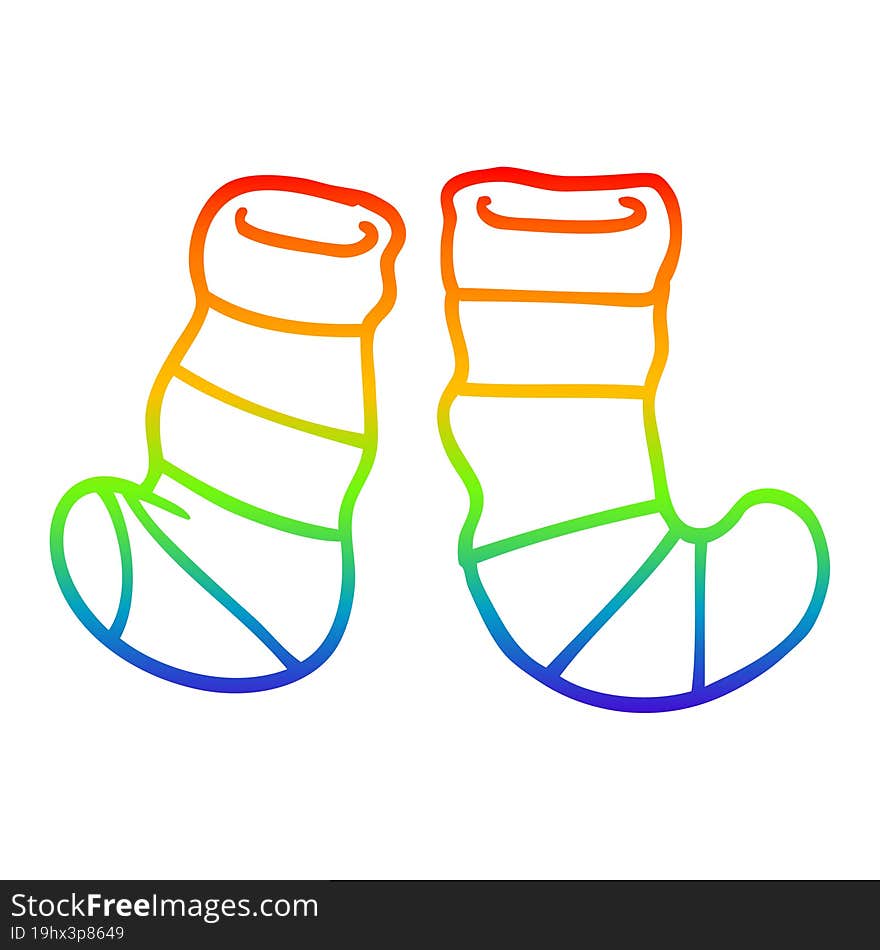 rainbow gradient line drawing of a cartoon socks