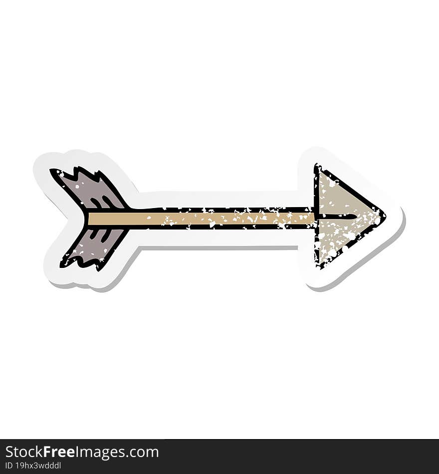 distressed sticker of a quirky hand drawn cartoon arrow