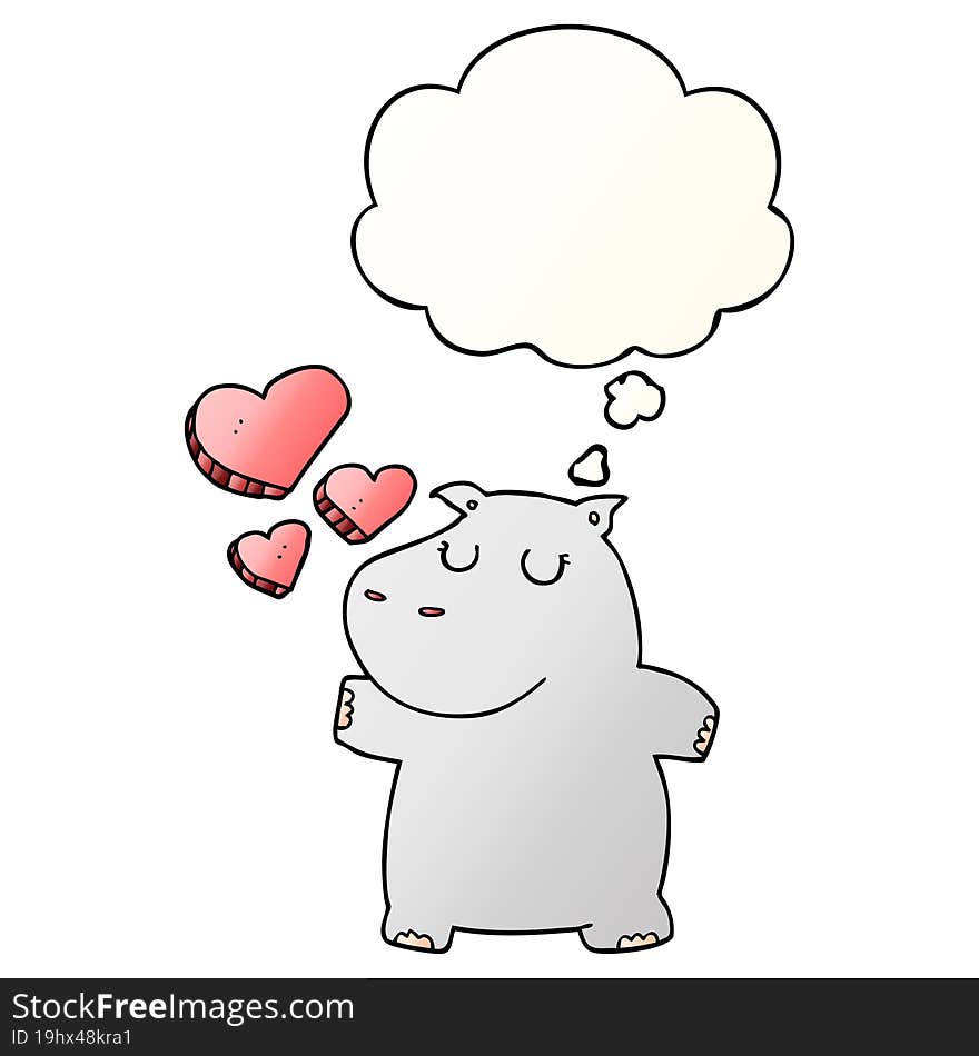 Cartoon Hippo In Love And Thought Bubble In Smooth Gradient Style