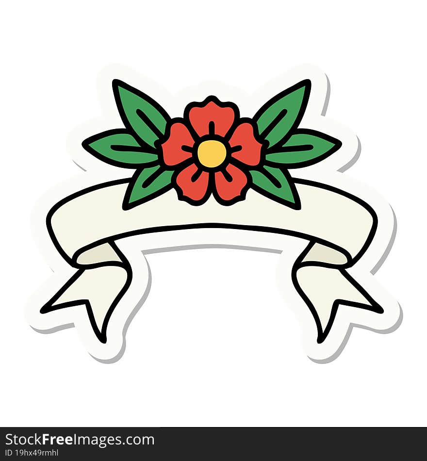 tattoo sticker with banner of a flower