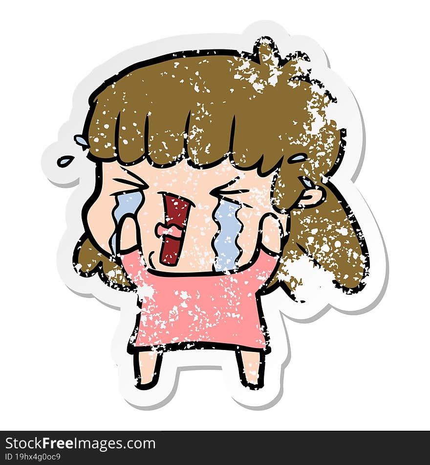 Distressed Sticker Of A Cartoon Woman In Tears