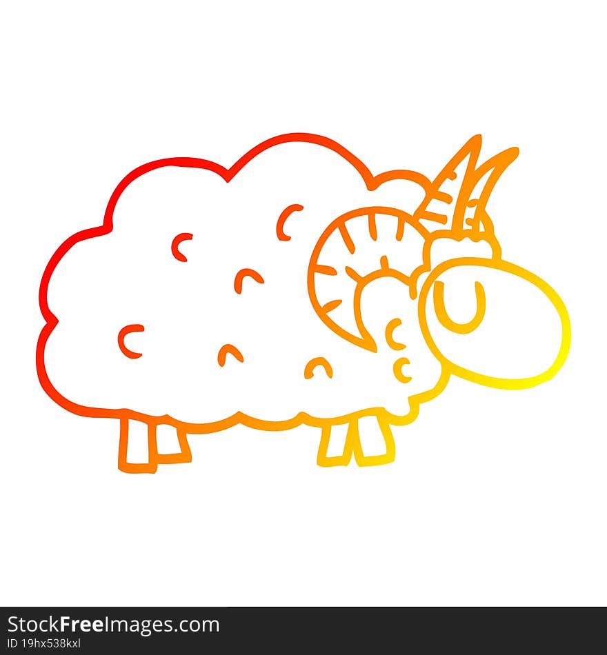 warm gradient line drawing cartoon sheep with horns