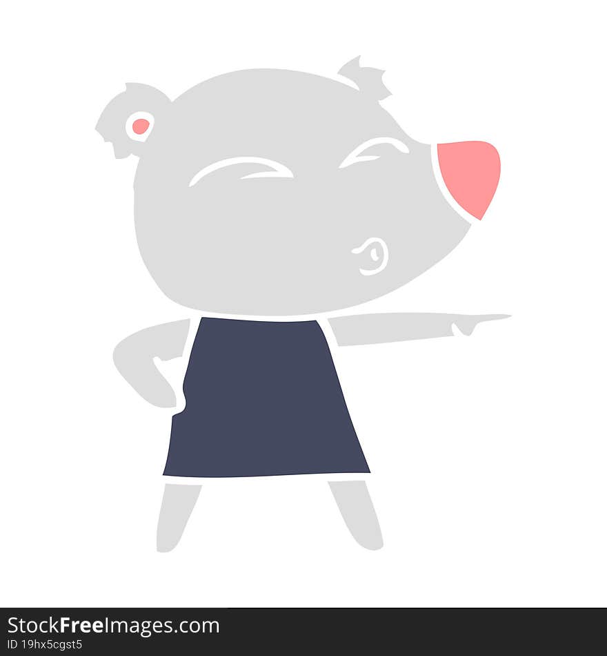 flat color style cartoon whistling bear in dress