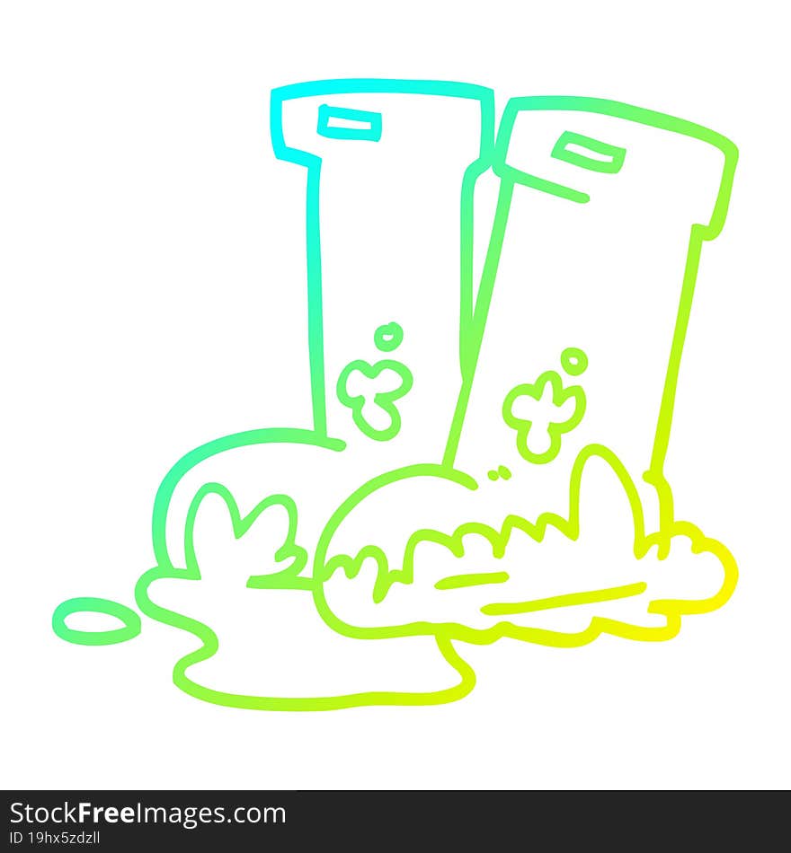 cold gradient line drawing of a cartoon muddy boots