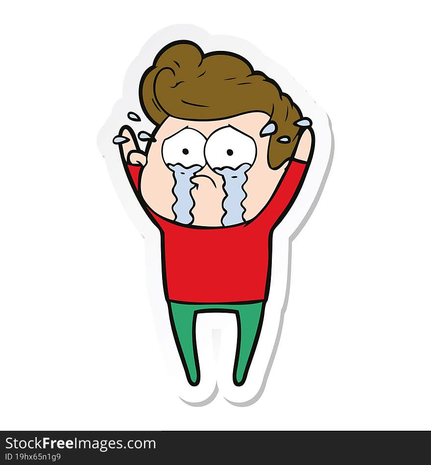 sticker of a cartoon crying man