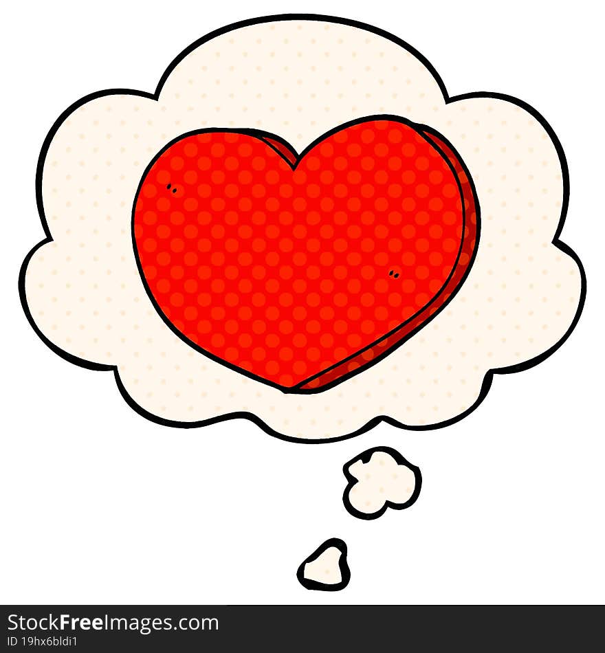 cartoon love heart with thought bubble in comic book style