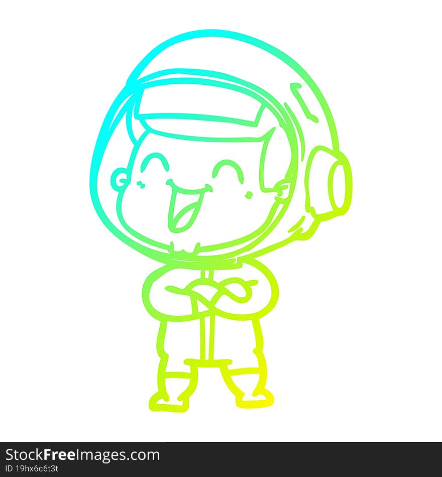 cold gradient line drawing of a happy cartoon astronaut