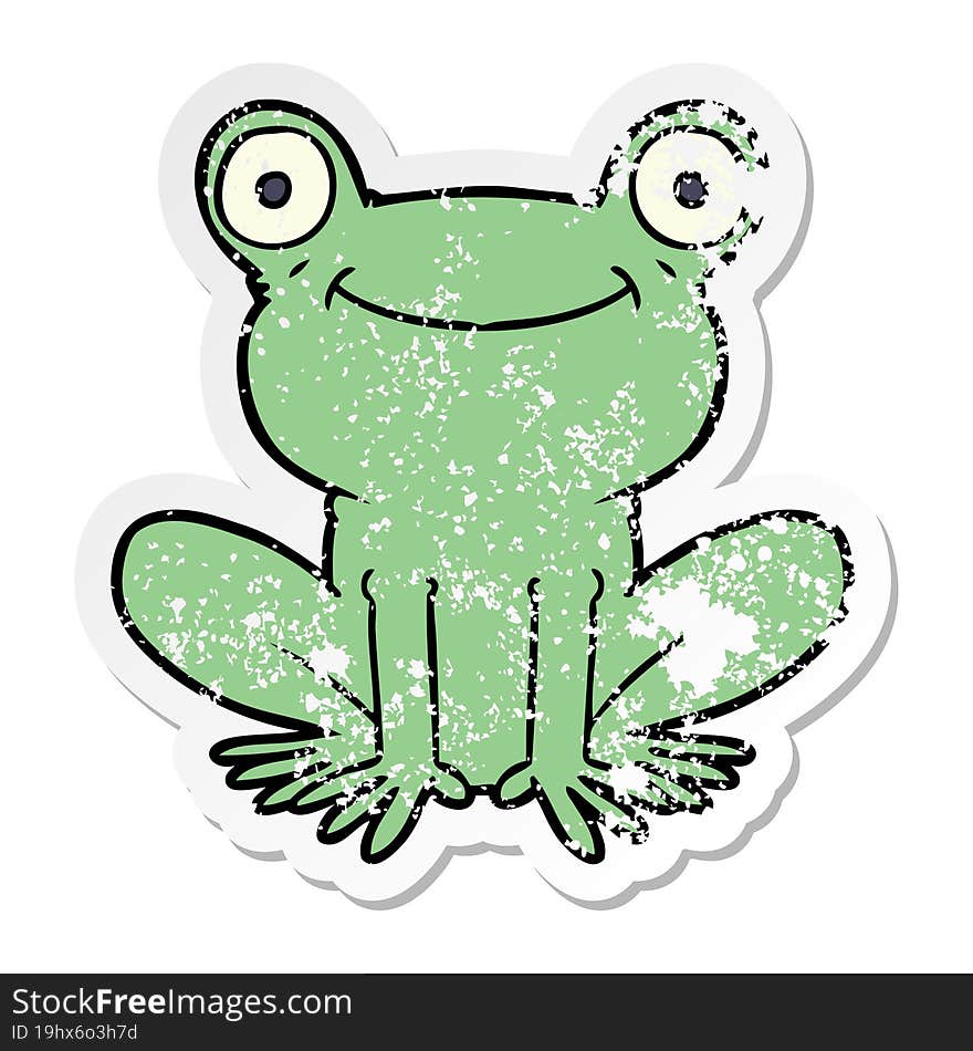 distressed sticker of a cartoon frog