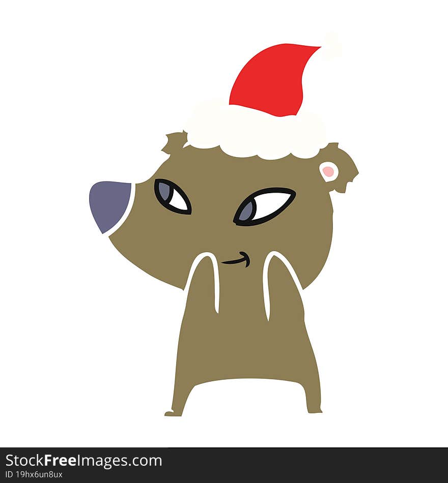 cute flat color illustration of a bear wearing santa hat