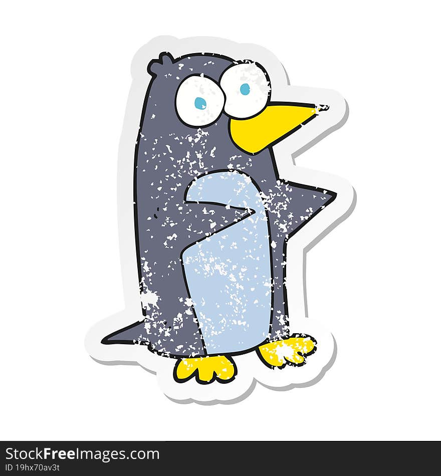 retro distressed sticker of a cartoon penguin