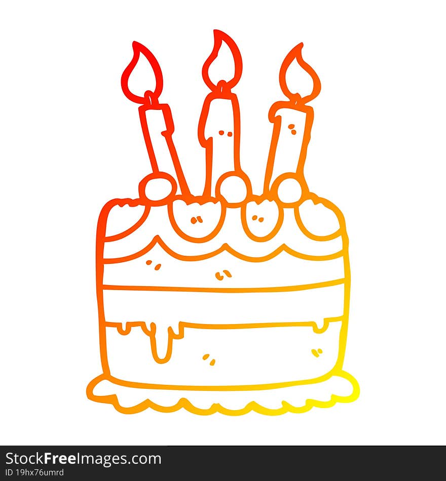 warm gradient line drawing of a cartoon birthday cake