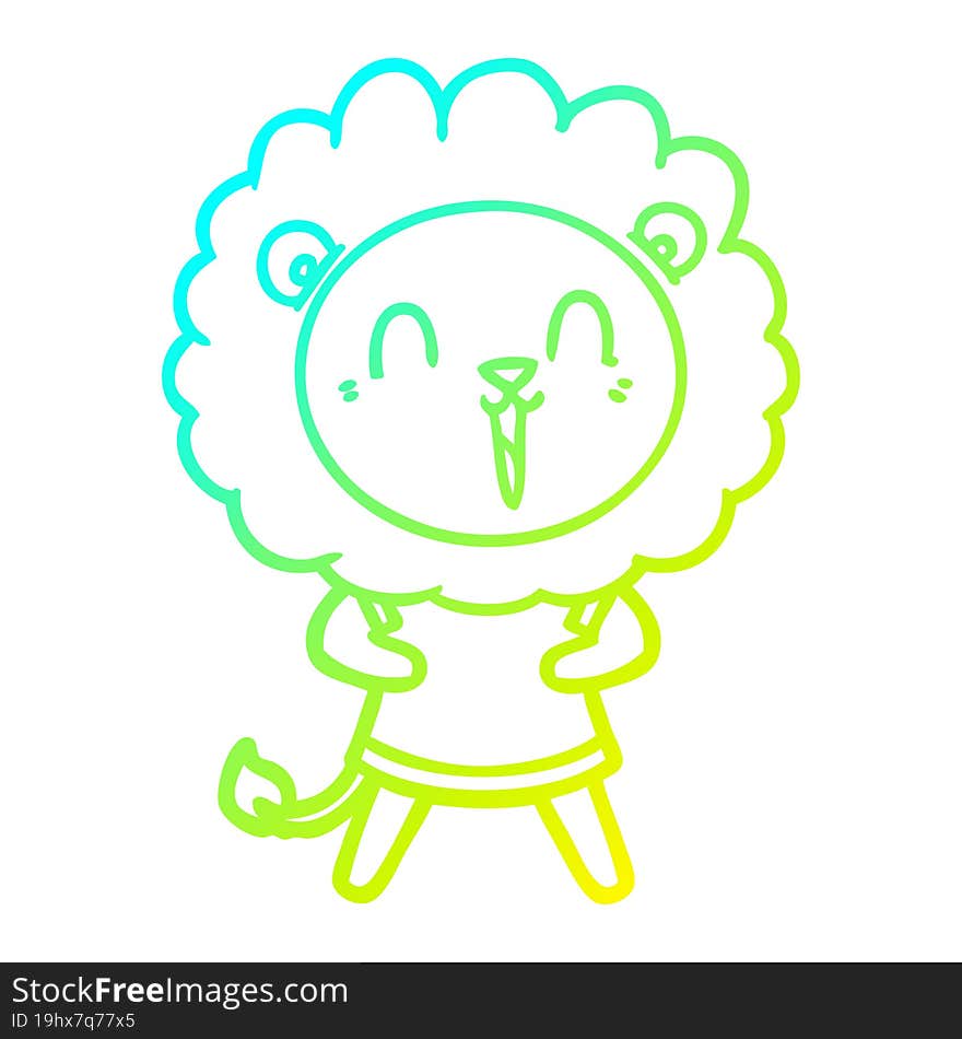 cold gradient line drawing of a laughing lion cartoon