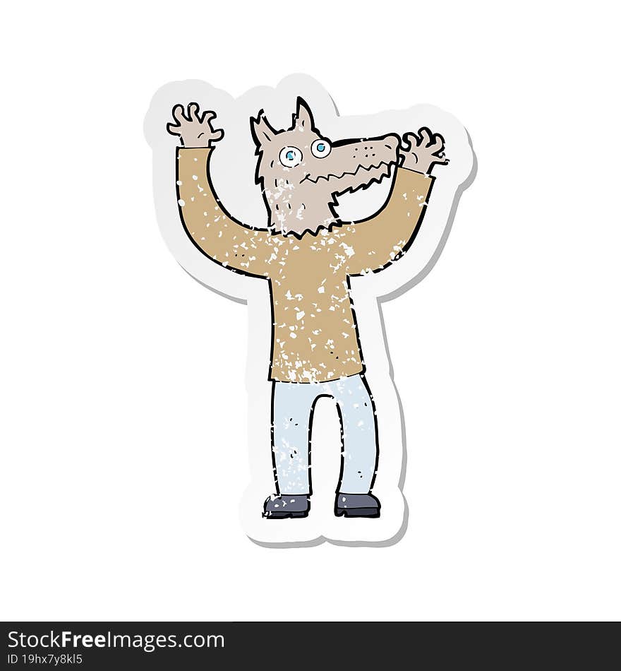 retro distressed sticker of a cartoon wolf man