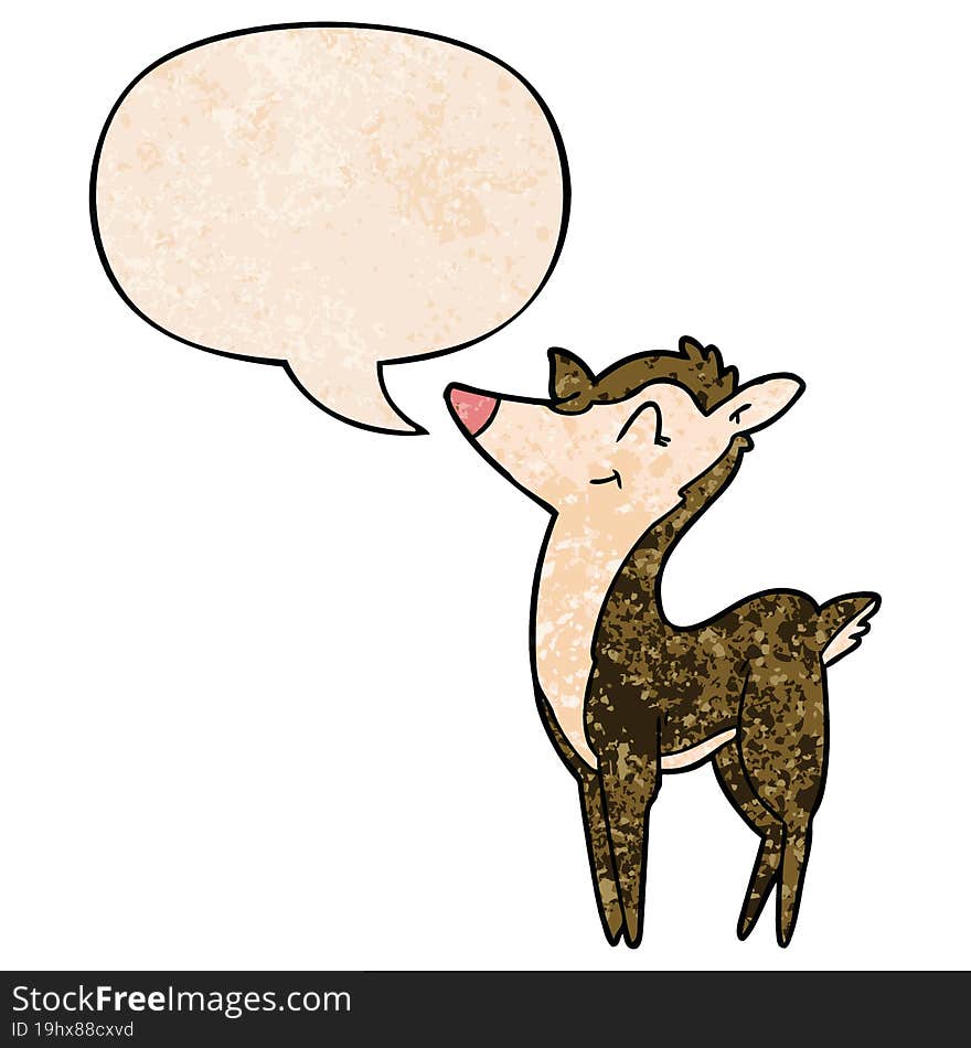 cartoon deer and speech bubble in retro texture style