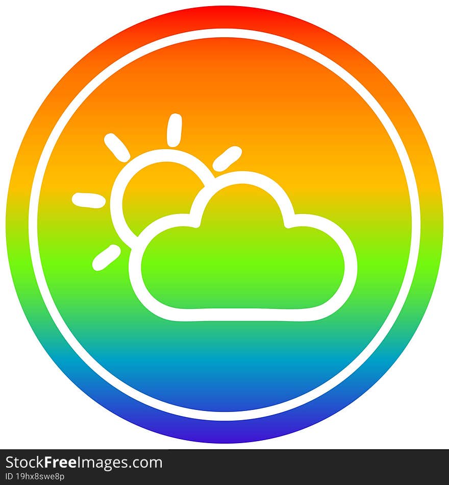 sun and cloud circular icon with rainbow gradient finish. sun and cloud circular icon with rainbow gradient finish