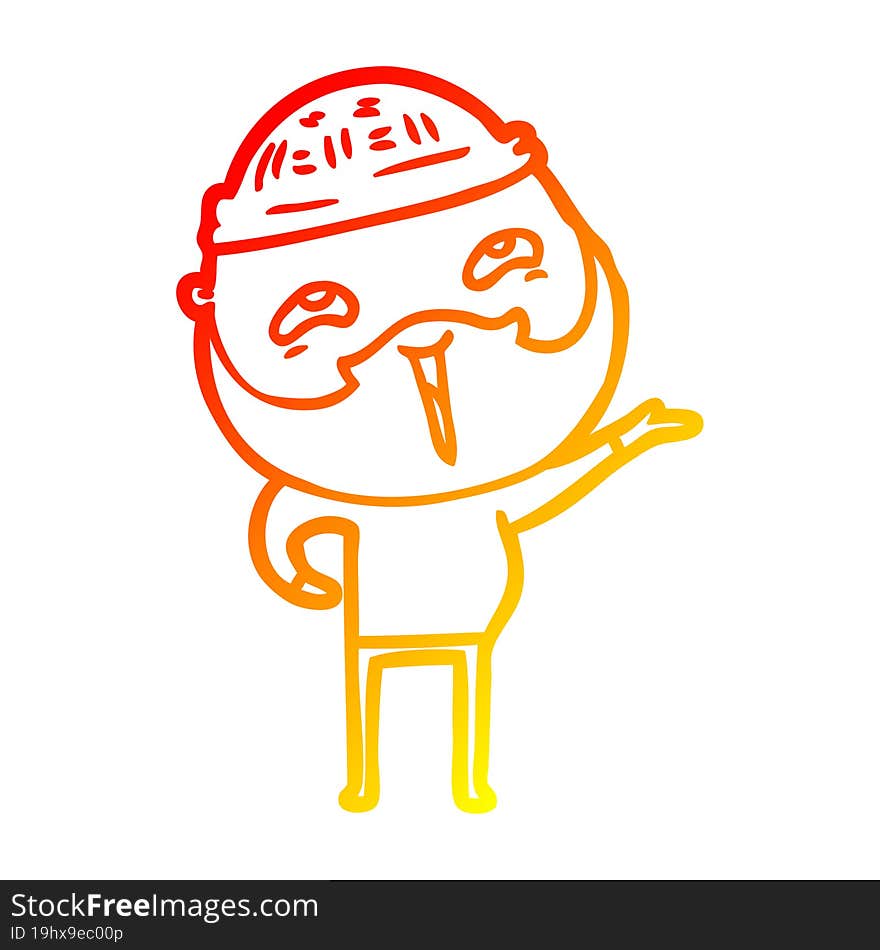 Warm Gradient Line Drawing Cartoon Happy Bearded Man