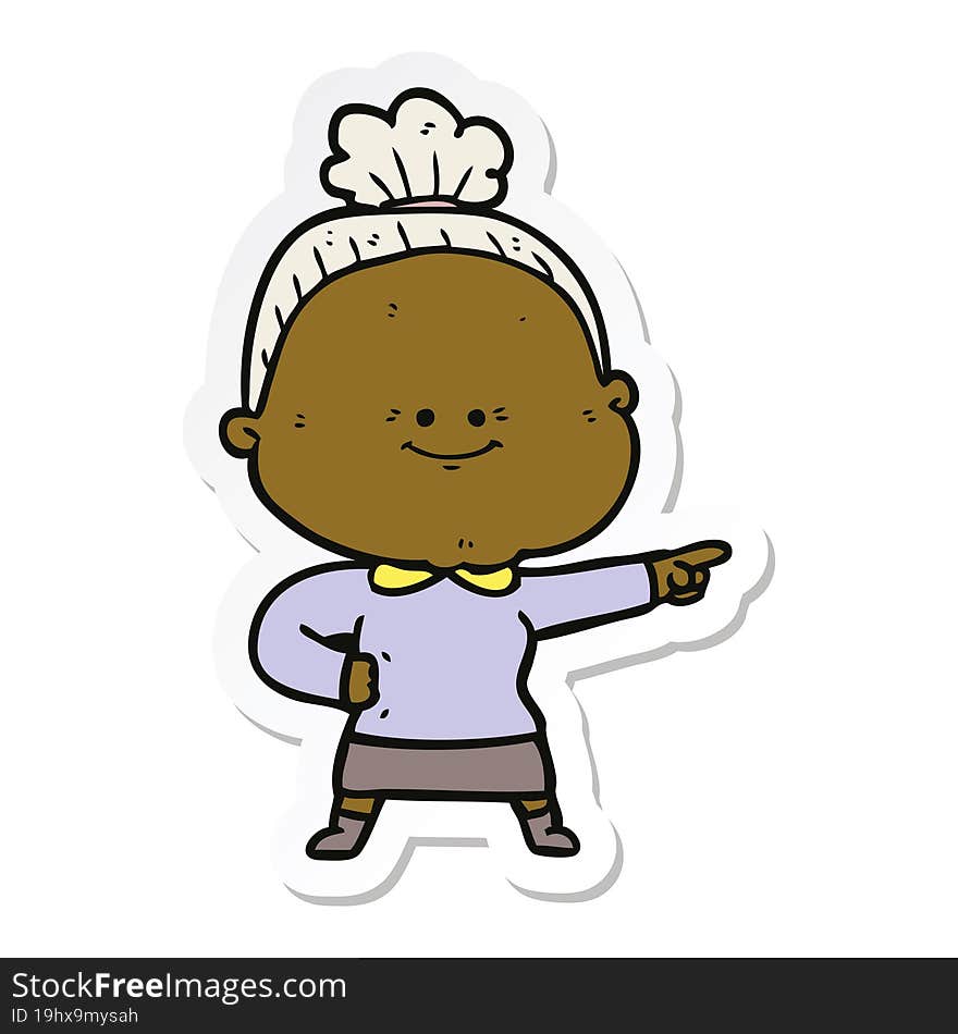 sticker of a cartoon happy old woman