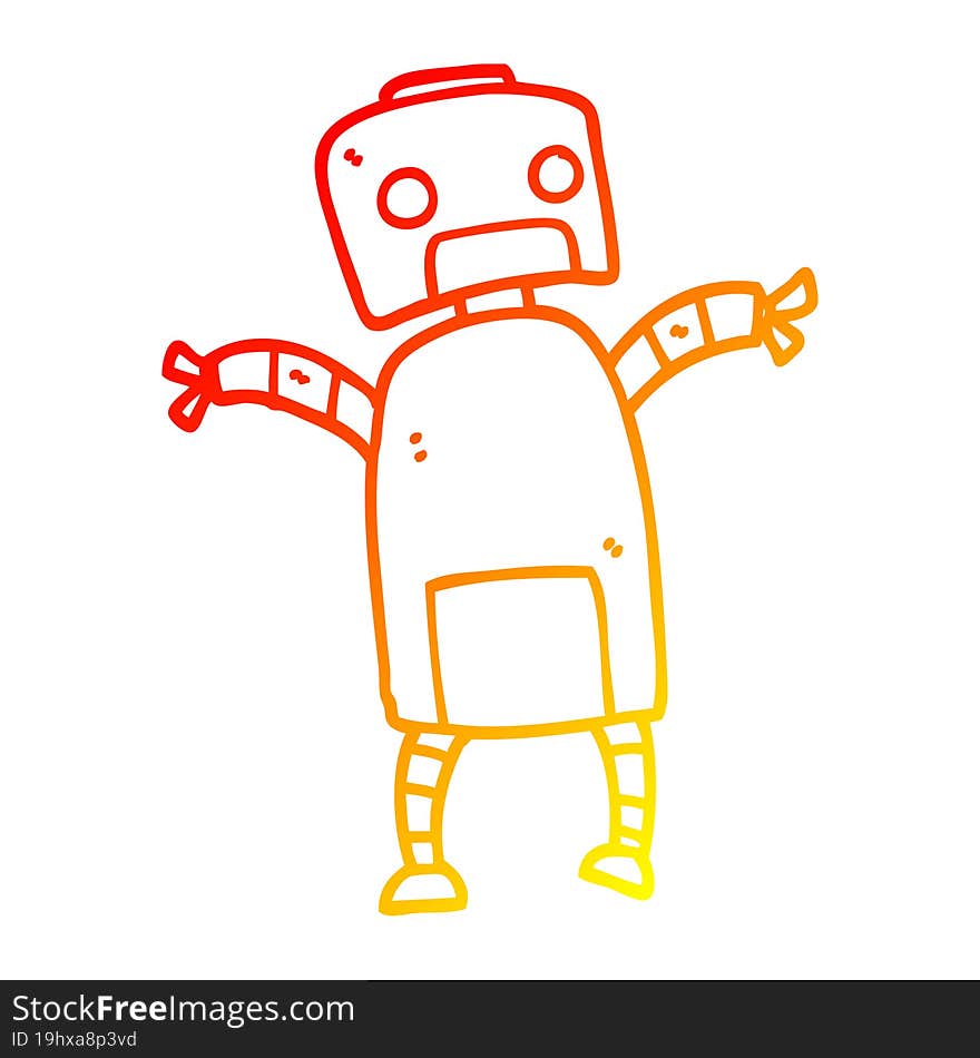 warm gradient line drawing of a cartoon robot dancing