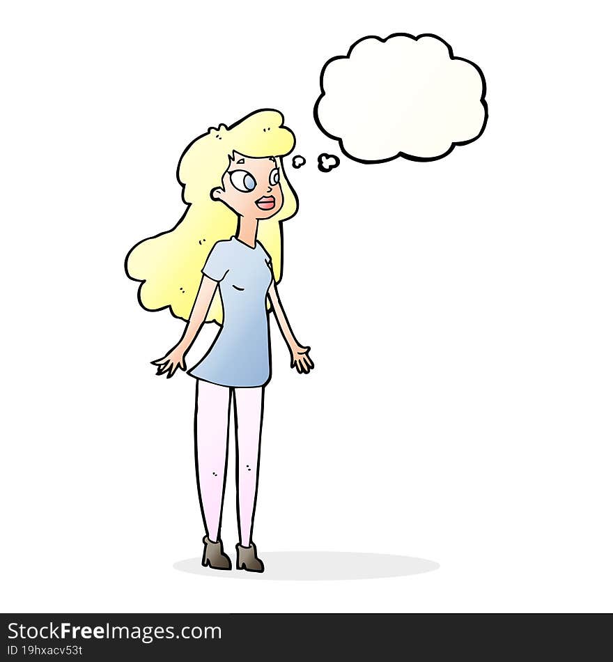 cartoon pretty girl with thought bubble