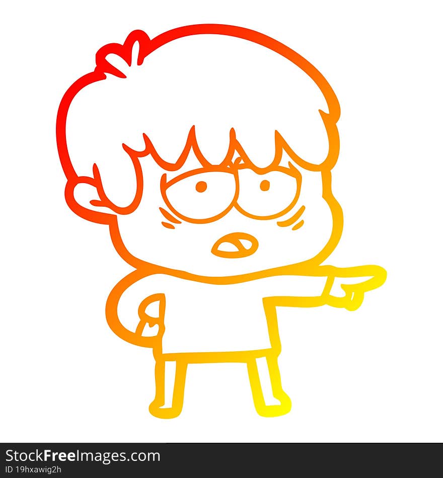 warm gradient line drawing cartoon exhausted boy