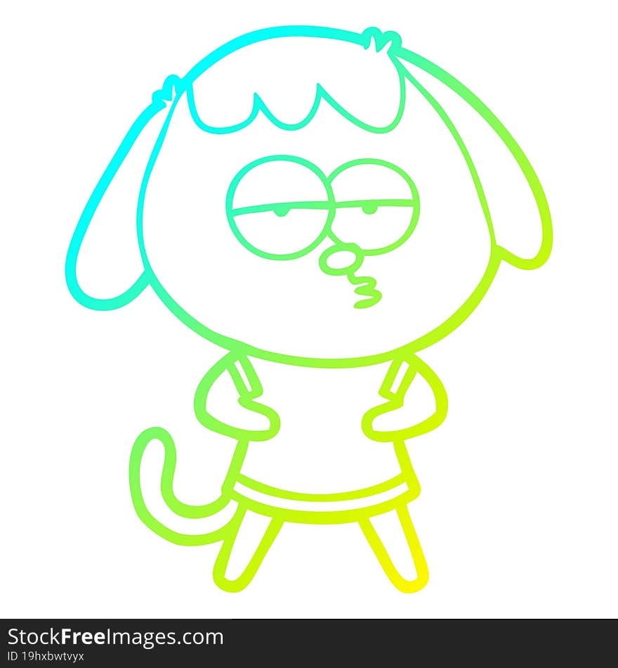 cold gradient line drawing cartoon bored dog