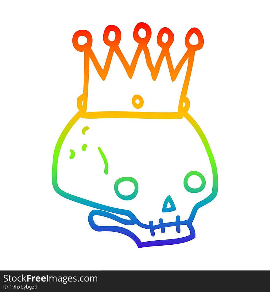 rainbow gradient line drawing cartoon skull with crown