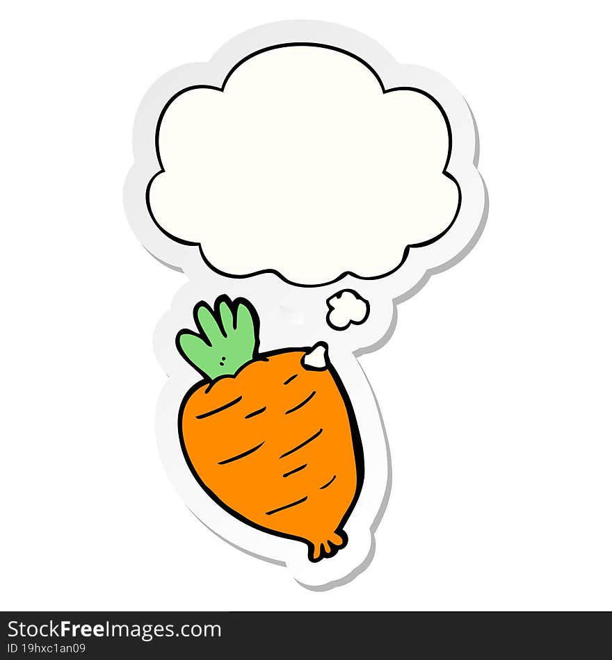 cartoon root vegetable and thought bubble as a printed sticker