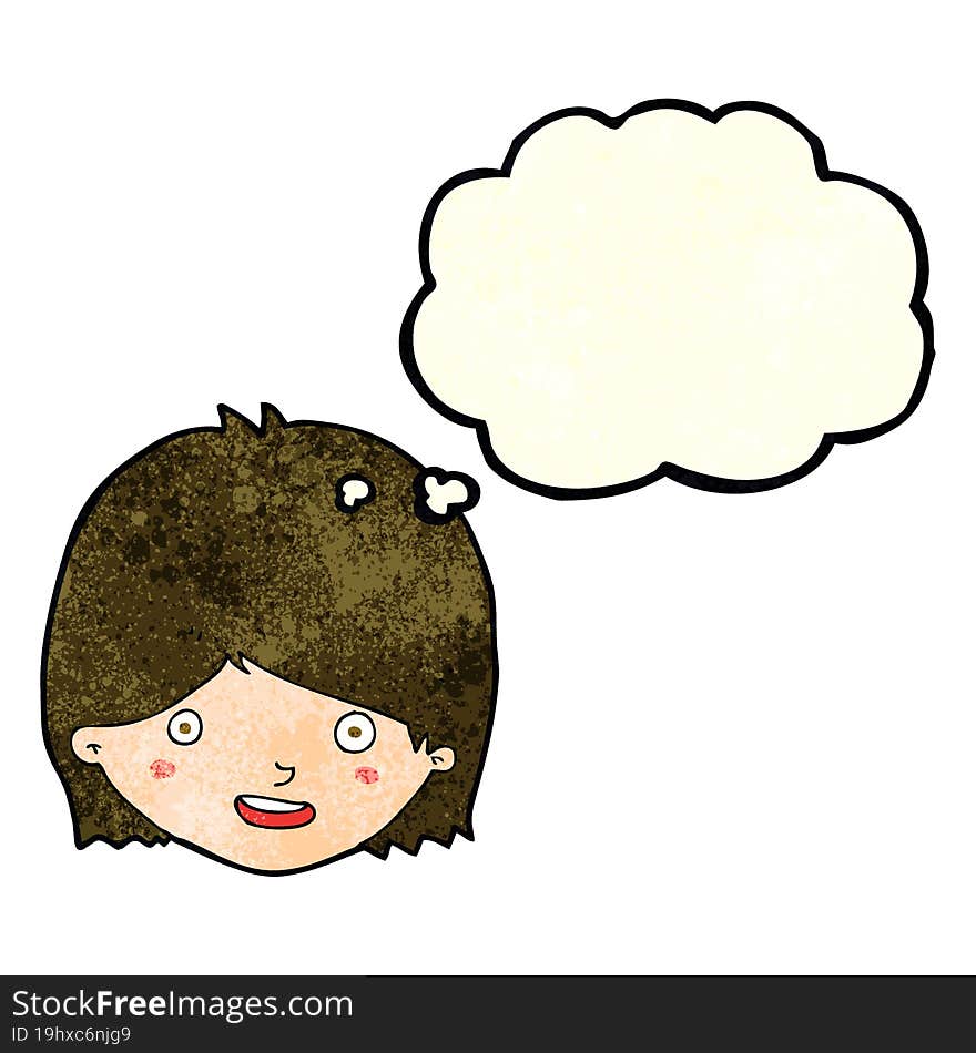 Cartoon Happy Female Face With Thought Bubble