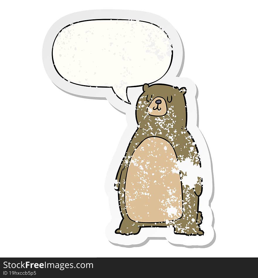 cartoon bear and speech bubble distressed sticker