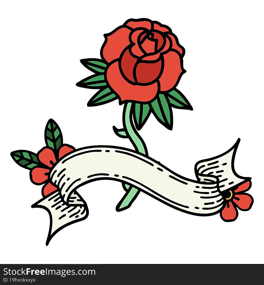 tattoo with banner of a rose