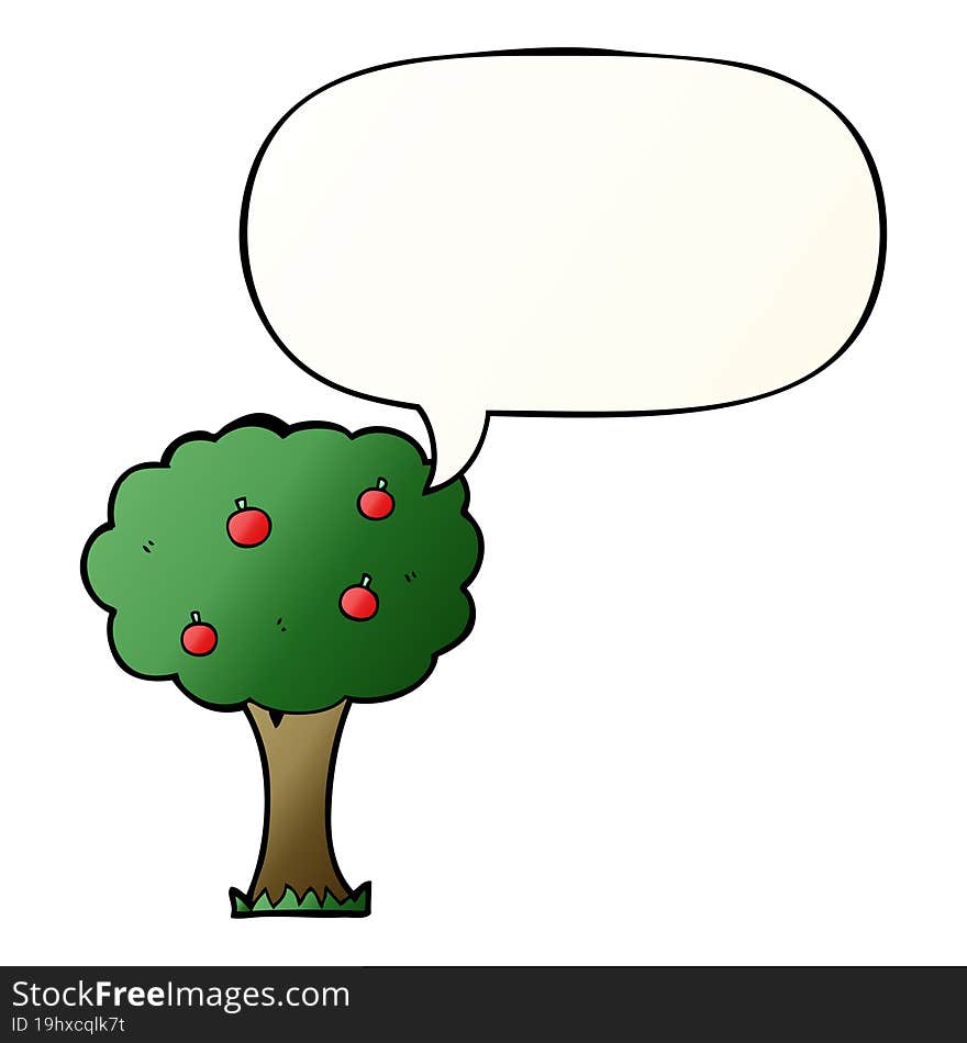 cartoon apple tree and speech bubble in smooth gradient style