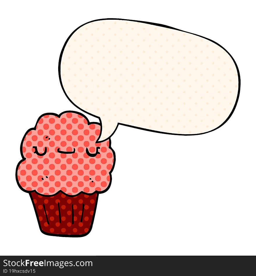 Cartoon Muffin And Speech Bubble In Comic Book Style