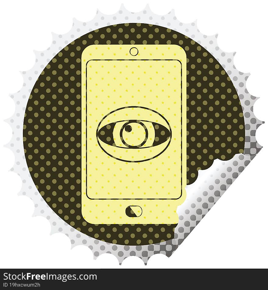 Cell Phone Watching You Circular Peeling Sticker