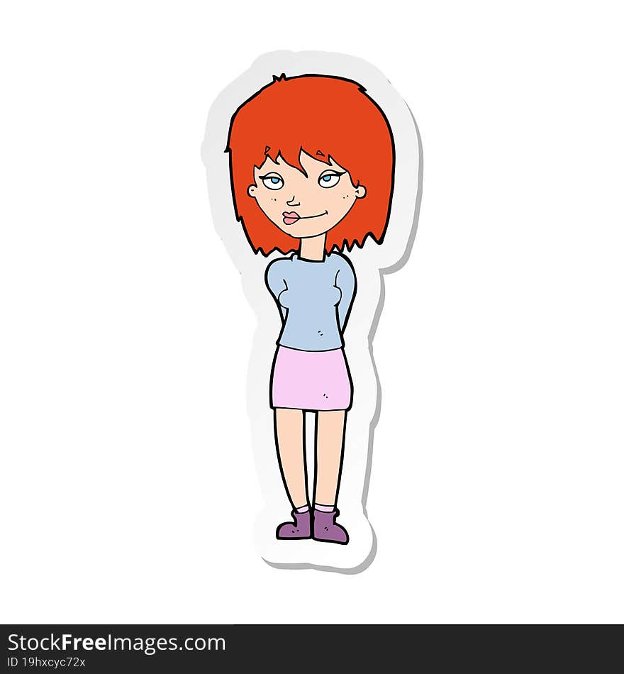 sticker of a cartoon happy woman